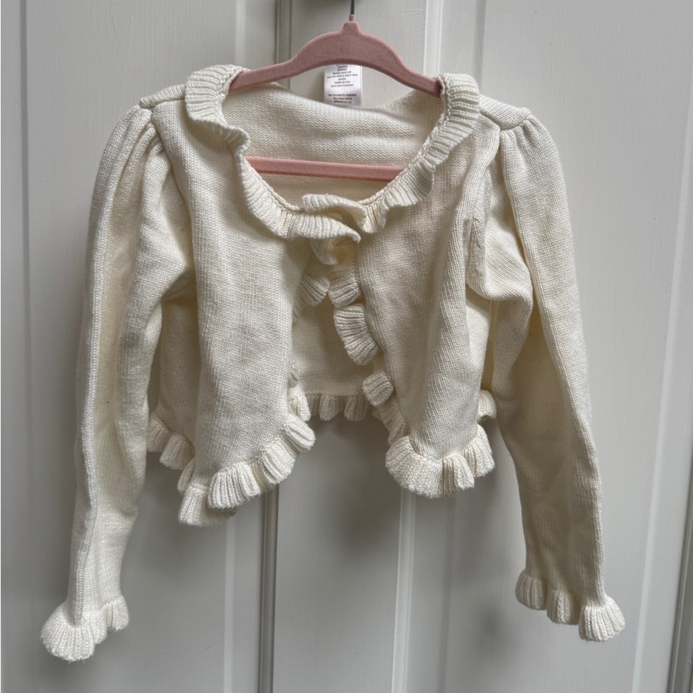 Gymboree 3T Girls Off White Ivory Cream Knit Ruffle Cardigan Sweater